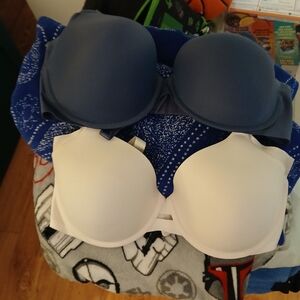 Warner's Blue and White Bras